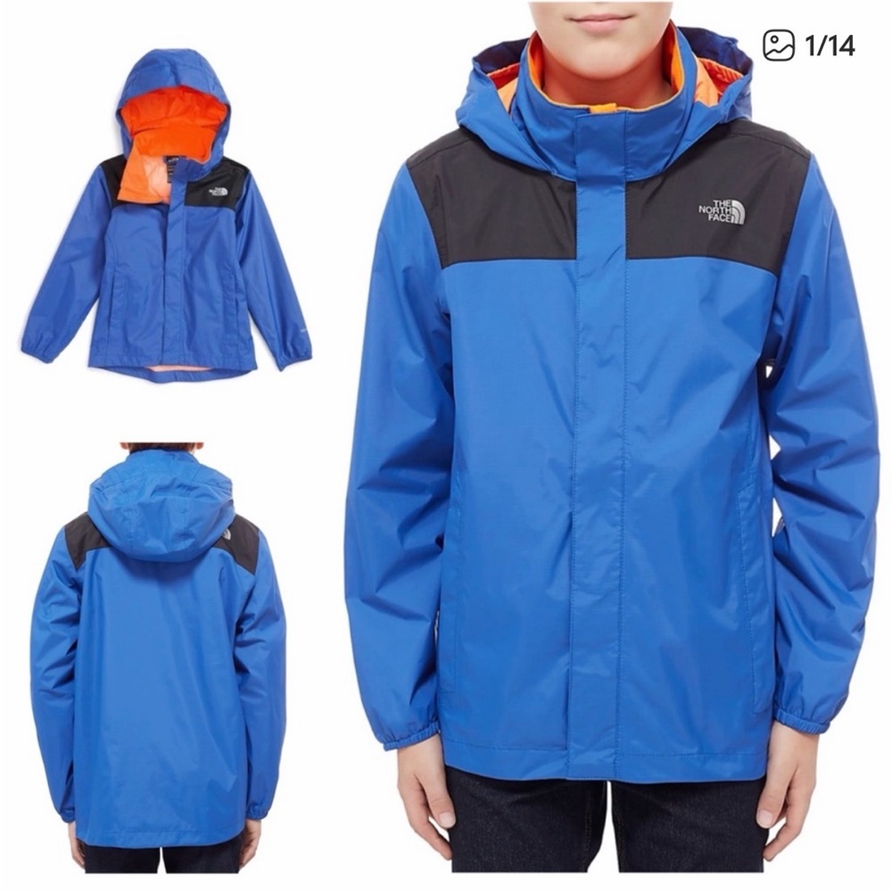 North Face Resolve Reflective Waterproof Jacket Monster Blue Shocking Orange